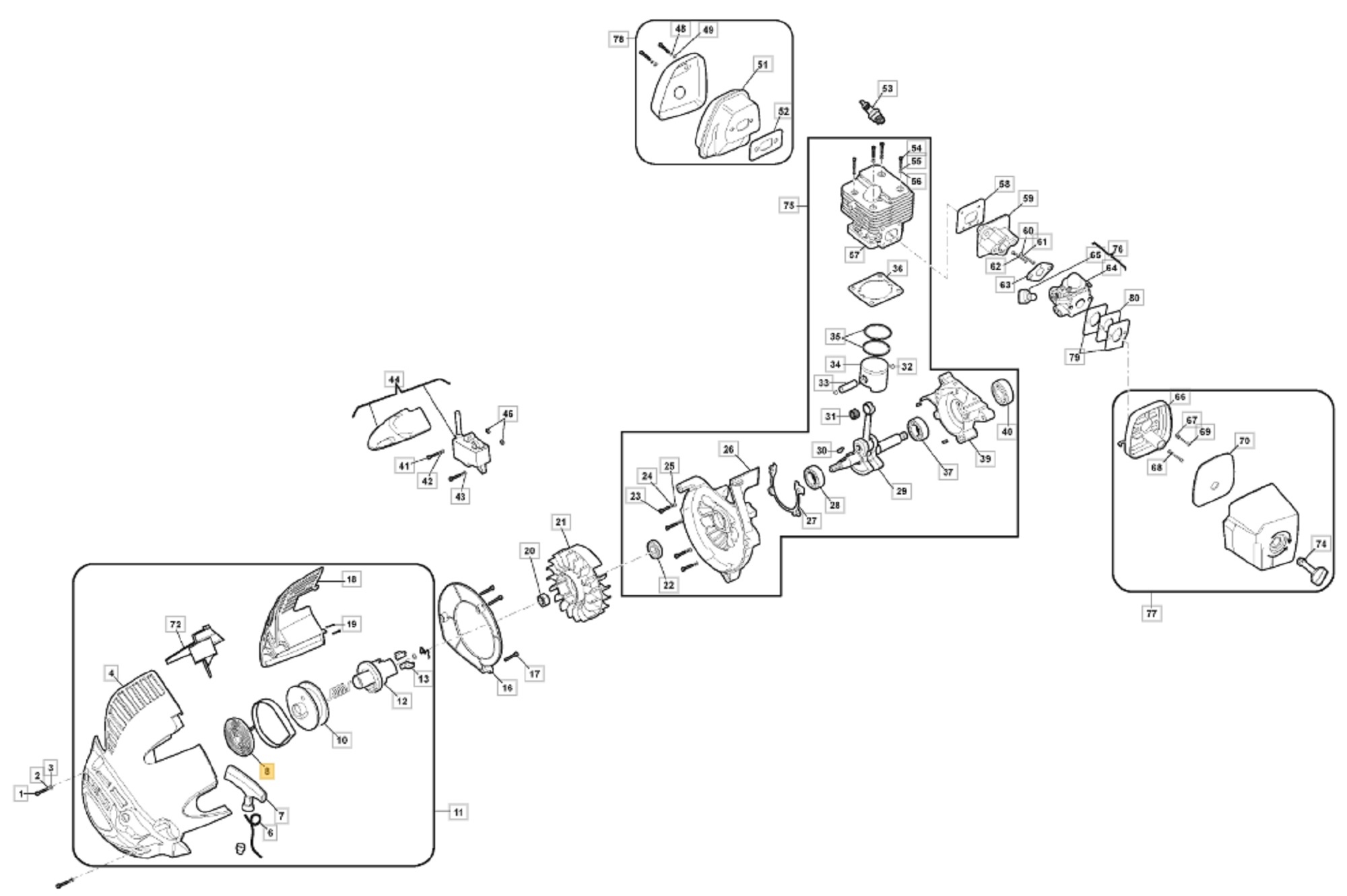 Starterveer voor STIGA, CASTELGARDEN, MOUNTFIELD, ALPINA ABL27, AS1100, BL530, BLC27, EP27BV, MBL270V, SBL327, SBL327V, XBL27V op Bladblazers ABL 27, AS 1100, BL 530, BLC 27, EP 27BV, MBL 270V, SBL 327, SBL 327 V, XBL 27 V, onderdelen