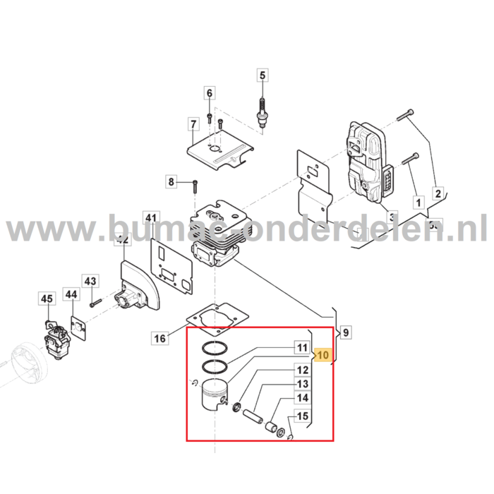 Zuiger Ø 51 mm Compleet voor Stiga, Castelgarden, Alpina, Mountfield Bladblazers, Blowers, Bladveger BL980R, MBP750, SBP375, XBP75, onderdeel, BL 980 R, MBP 750, SBP 375, XBP 75, compleet