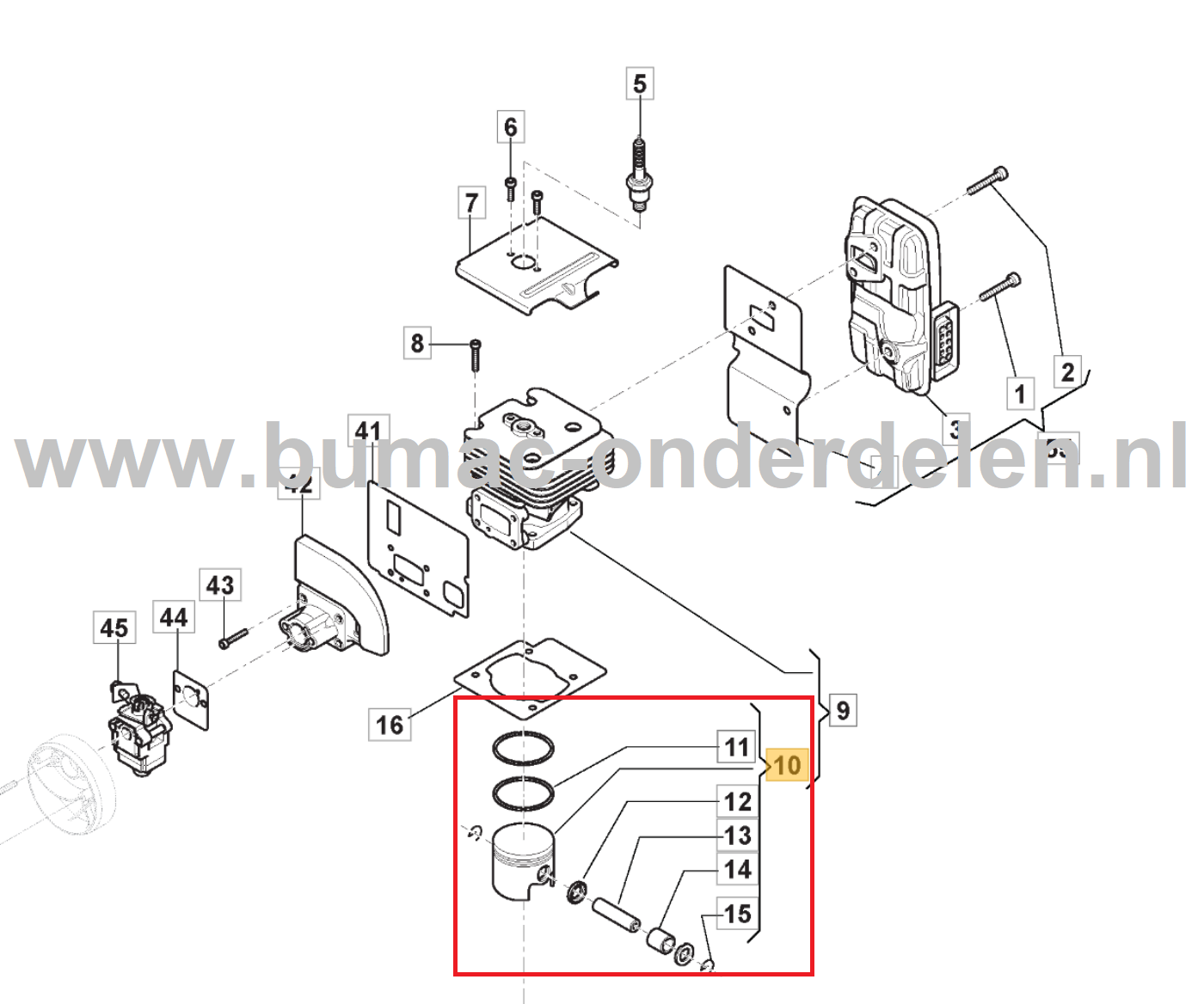 Zuiger Ø 51 mm Compleet voor Stiga, Castelgarden, Alpina, Mountfield Bladblazers, Blowers, Bladveger BL980R, MBP750, SBP375, XBP75, onderdeel, BL 980 R, MBP 750, SBP 375, XBP 75, compleet
