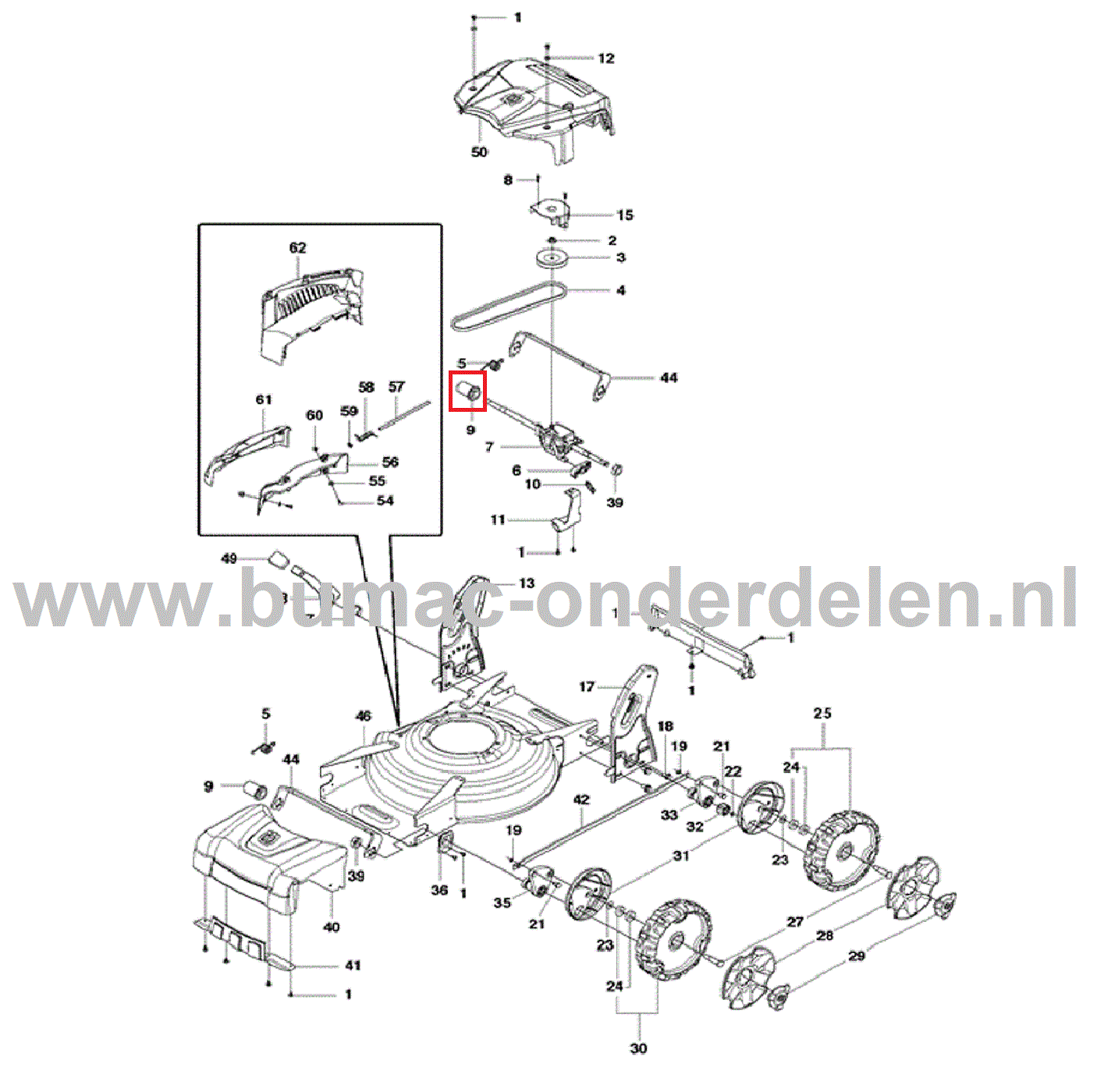 Stalen Wielbus op As van Aandrijfbak voor Husqvarna, Jonsered, Partner, McCulloch Gazonmaaiers, Grasmaaiers LB 248S, LB 253S, LB348 SI, LB348 V, LB348 V Classic, LB48 e, LB48 V, LC348 V, LC348 V Classic, LC348 VE, LC348 VI Classic, LC353 V, LC353 V Class