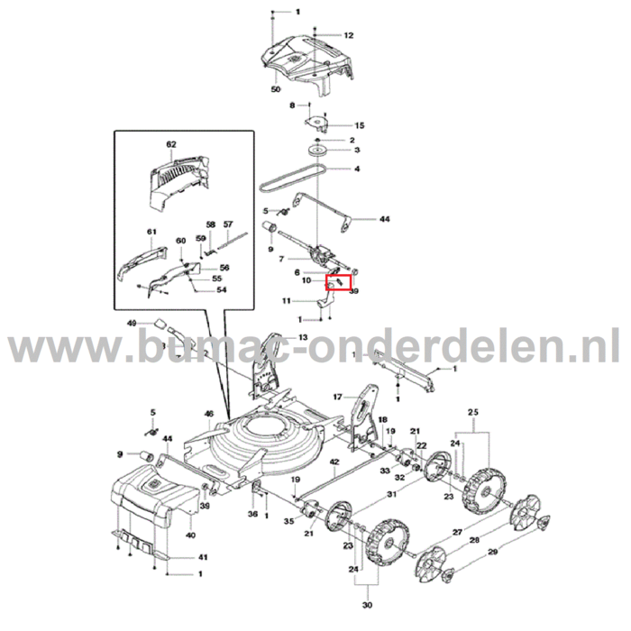 Veer voor Husqvarna, Jonsered, Partner, McCulloch Gazonmaaiers, Grasmaaiers LB 248S, LB 253S, LB348 SI, LB348 V, LB348 V Classic, LB48 e, LB48 V, LC148 VE, LC348 V, LC348 V Classic, LC348 VE, LC348 VI Classic, LC353 V, LC353 V Classic, LC353 VB, LC353 VE,