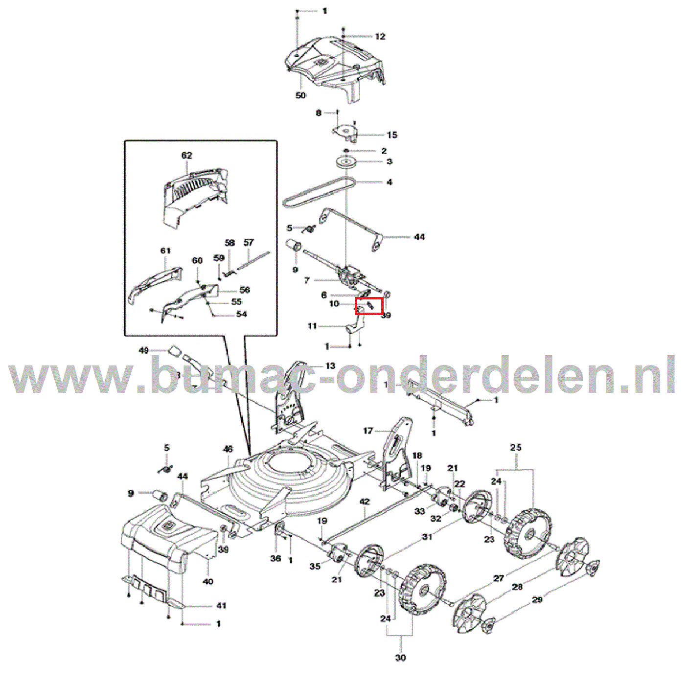 Veer voor Husqvarna, Jonsered, Partner, McCulloch Gazonmaaiers, Grasmaaiers LB 248S, LB 253S, LB348 SI, LB348 V, LB348 V Classic, LB48 e, LB48 V, LC148 VE, LC348 V, LC348 V Classic, LC348 VE, LC348 VI Classic, LC353 V, LC353 V Classic, LC353 VB, LC353 VE,