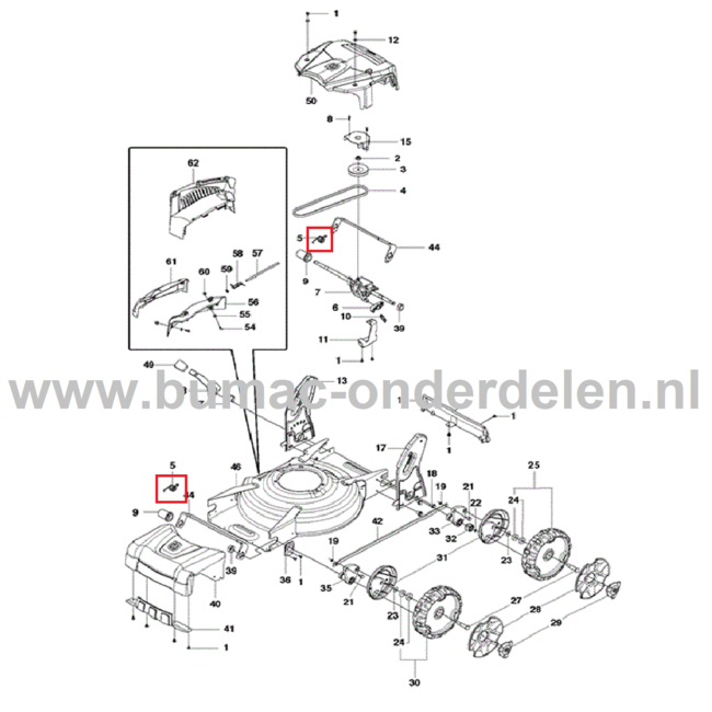 Veer Maaihoogte Instelling voor Husqvarna, Jonsered, Partner, McCulloch Gazonmaaiers, Grasmaaiers LB 248S, LB 253S, LB348 SI, LB348 V, LB348 V Classic, LB48, LB48 e, LB48 V, LC148 VE, LC348 V, LC348 V Classic, LC348 VE, LC348 VI Classic, LC353 V, LC353 V