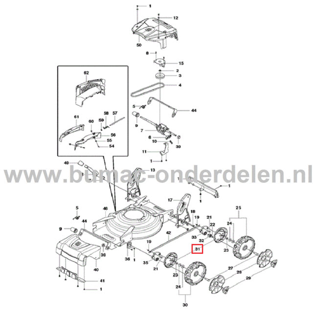 Wielbeschermer Binnenkant voor Husqvarna, Jonsered, Partner, McCulloch Gazonmaaiers, Grasmaaiers,  Wiel Bescherming LB 248S, LB 253S, LB348 SI, LB348 V, LB348 V Classic, LB48, LB48 e, LB48 V, LC148 VE, LC348 V, LC348 V Classic, LC348 VE, LC348 VI Classic,