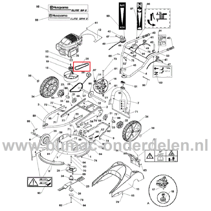 V-Snaar voor Husqvarna, Jonsered, Partner, McCulloch Gazonmaaiers, Grasmaaiers, Riem, Aandrijfsnaar ELITE SP2, ELITE SP2 SPH2, onderdeel