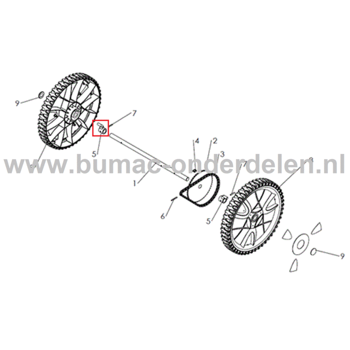 Wielbus voor Husqvarna, Jonsered, Partner, McCulloch Grasmaaiers Wiel Bus D51S, D51SP, DB51, DBH51, DBS51, DBY51, D 51 S, D 51 SP, DB 51, DBH 51, DBS 51, DBY 51 grasmachine onderdeel