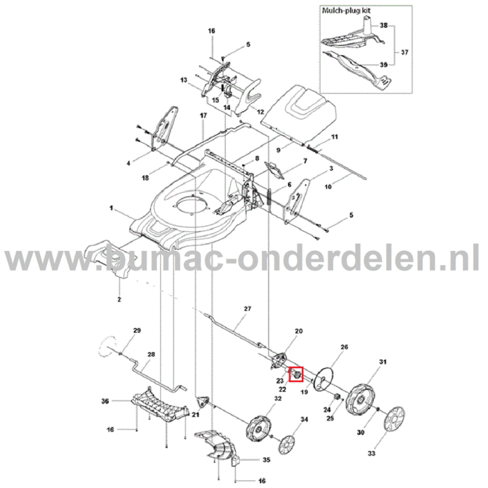 Wielbus voor Husqvarna, Jonsered, Partner, McCulloch Grasmaaier Wiel Bus  LC247, LC247 Li, LC247 S, LC247 SP, LC347 V, LC347 VLi, LC347Vi, LM 2247 C, LM 2247 CD, LM 2247 CDP, LZ 2247 CD, onderdeel