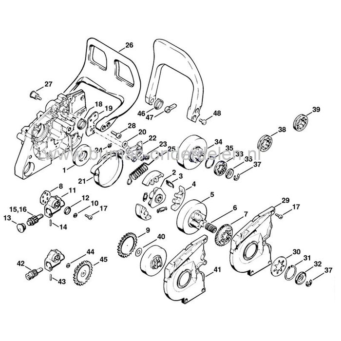Aandrijftandwiel voor de Stihl 028, 028 Super en MS280 Kettingzaag, Motorzaag, Tandwiel, Sprocket, Tandwiel voor Kettingzaag