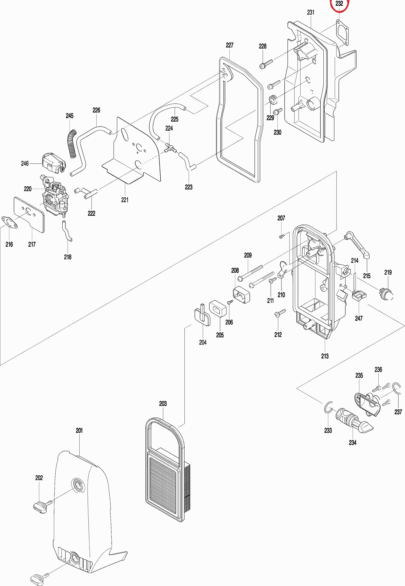 Inlaatpakking voor Dolmar, Makita, Robin PB7660.4, EB7660TH Bladblazers Pakking, Dichting PB76604, EB 7660 TH, onderdeel, inlaat pakking tussen spruitstuk en cilinder