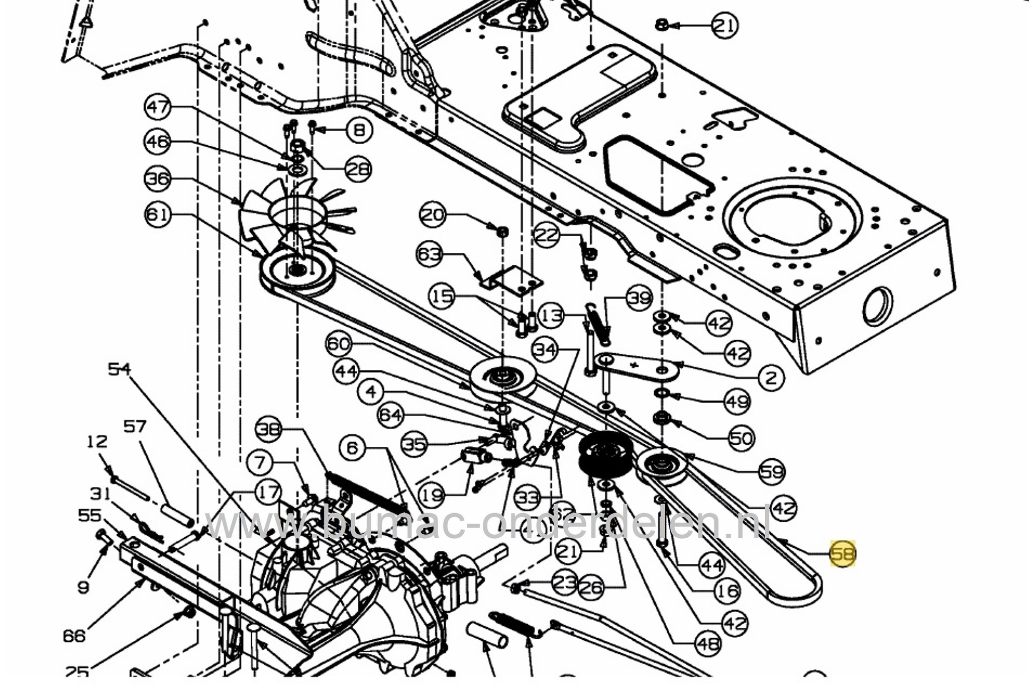 V snaar Maaidek 860 - 960 - 962, Rijaandrijving EH130 - EH145 - EH155 - SN155H - SN180H - SG175H - JE150H - JN150H - JN180H, MTD - Wolf - Yardman - White - Bolens - Zitmaaiers, onderdeel