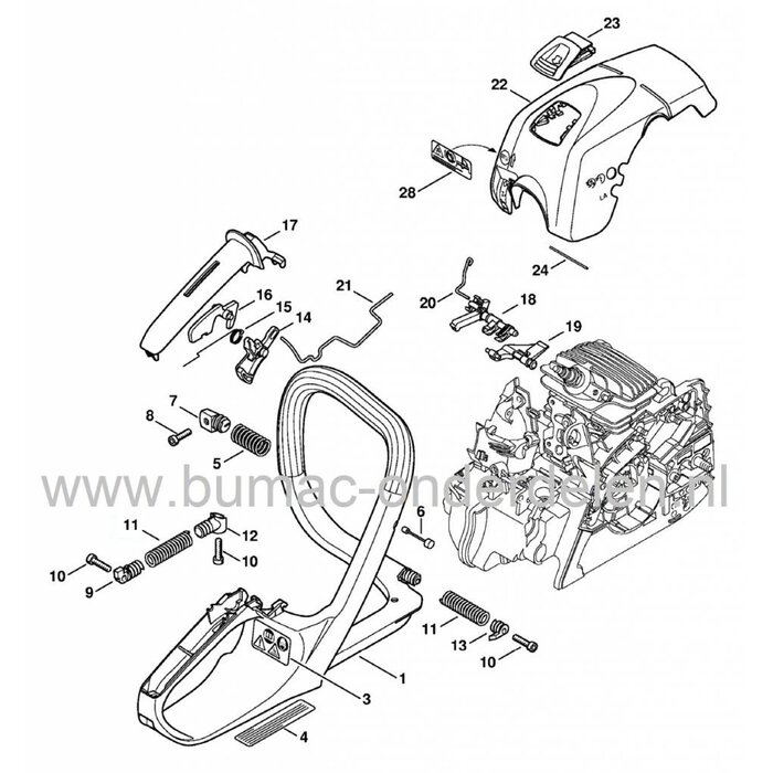 Dempveer Houder voor Stihl Kettingzaag MS171 - MS181 en MS211, Veer houder voor Trillingsdemper, - Anti Vibratie Rubber, Demp Veer eindstuk Stihl Kettingzaag, Motorzaag, onderdeel