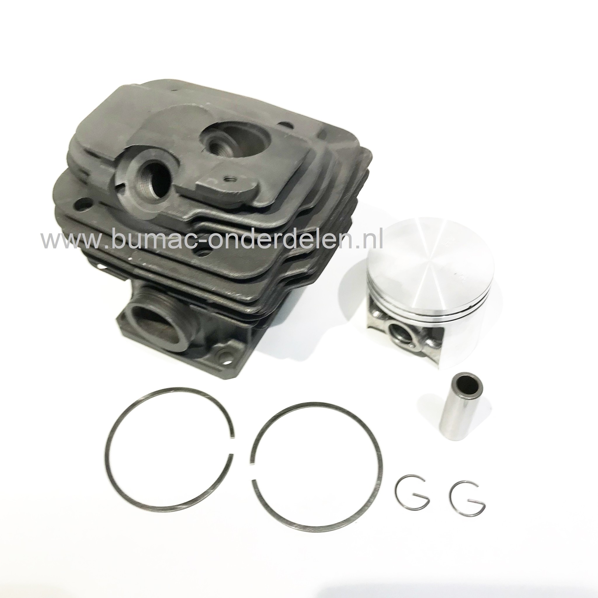 Cilinderset Ø 52 mm voor STIHL Benzinekettingzaag, Betonzaag MS461 en GS461, Stihl Cilinder Compleet met Zuiger, Zuigerveren, Pistonpen en Borgclips voor Kettingzagen, Motorzagen, Complete Cylinderkit 52 mm voor Stihl MS 461, GS 461 Motorzaag, onderdeel