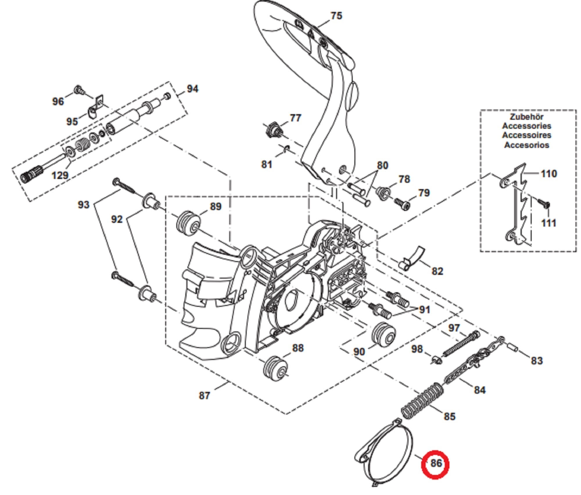 Remband voor Dolmar en Makita Kettingzaag, Remveer voor Dolmar PS33, PS34, PS36, PS39, PS41, PS45, PS330, PS340, PS341, PS342, PS344, PS400, PS401, PS410, PS411, PS2, PS3, PS4, Makita DCS33, DCS34, DCS330, DCS340, DCS341, DCS342, DCS344, DCS400, DCS401, D