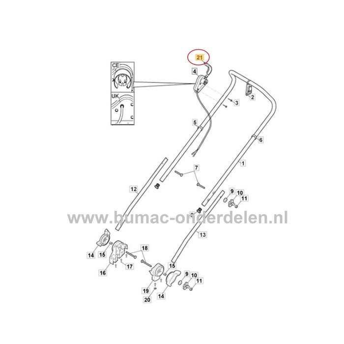 Hendel voor inschakelen van maaimes Stiga, Castelgarden, Alpina, Mountfield elektrische grasmaaier, BL420EP, CS430, CS480S,  EL420, EL4800PDBW, ES460TR, NTL480WTR, PFME46, PG46E, SE48TGR, Vl46TE, XR48E, dodemanshendel, veiligheidshendel, onderdeel