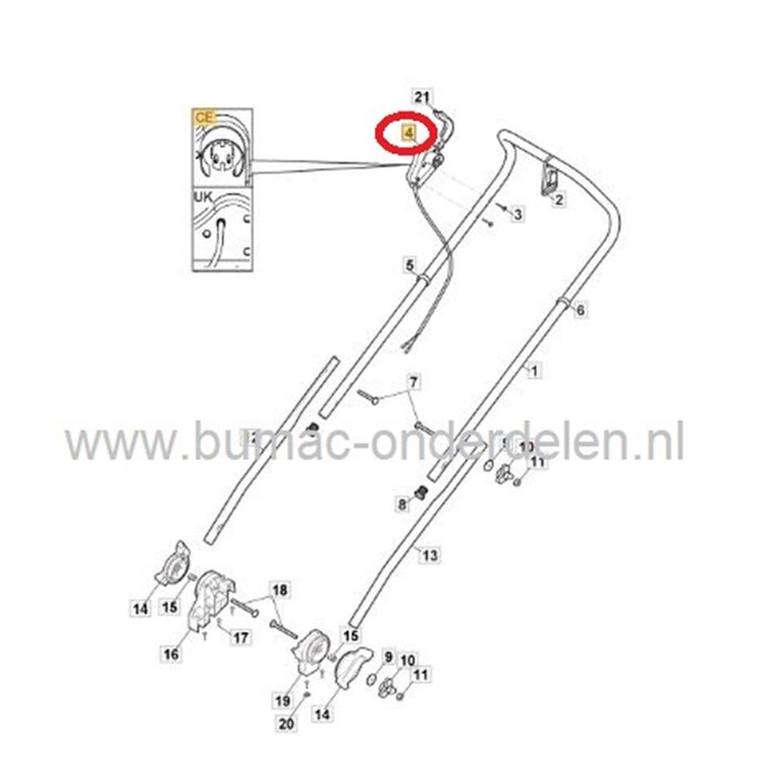 Schakelaar voor Stiga, Castelgarden, Alpina, Mountfield elektrische grasmaaier voor inschakelen van maaimes, veiligheidsschakelaar, dodemansknop, dodemansschakelaar, AL346SE, BL340EP, CS430, CS480S, EL4800PDBW, ES460, NTL480, PM482E, SE48TM, VL40E, XP42E