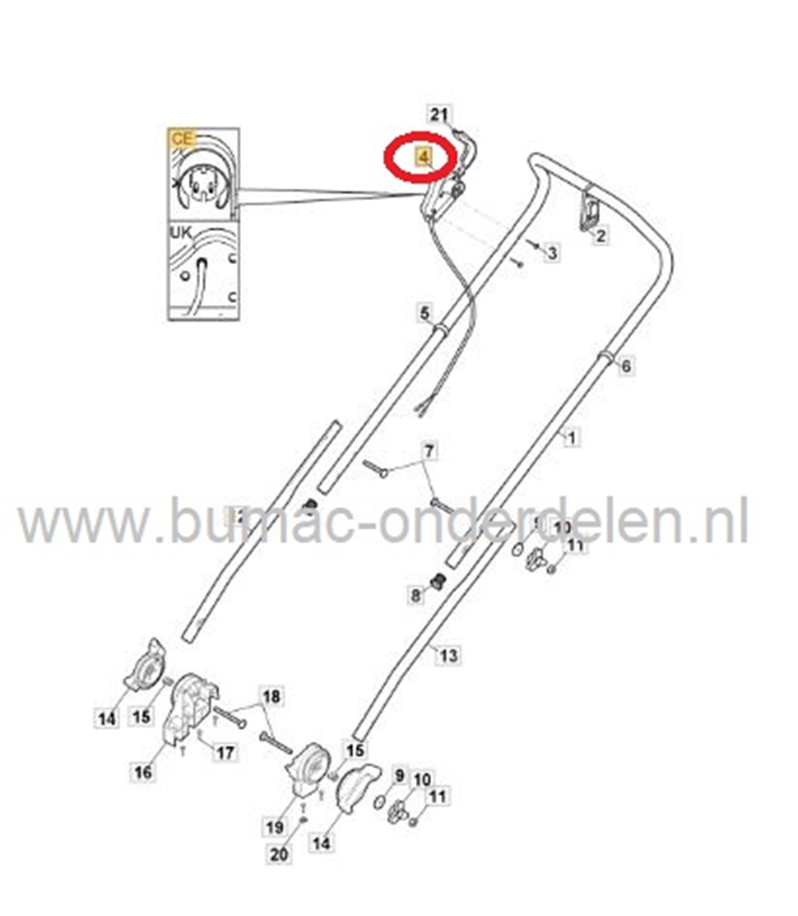 Schakelaar voor Stiga, Castelgarden, Alpina, Mountfield elektrische grasmaaier voor inschakelen van maaimes, veiligheidsschakelaar, dodemansknop, dodemansschakelaar, AL346SE, BL340EP, CS430, CS480S, EL4800PDBW, ES460, NTL480, PM482E, SE48TM, VL40E, XP42E