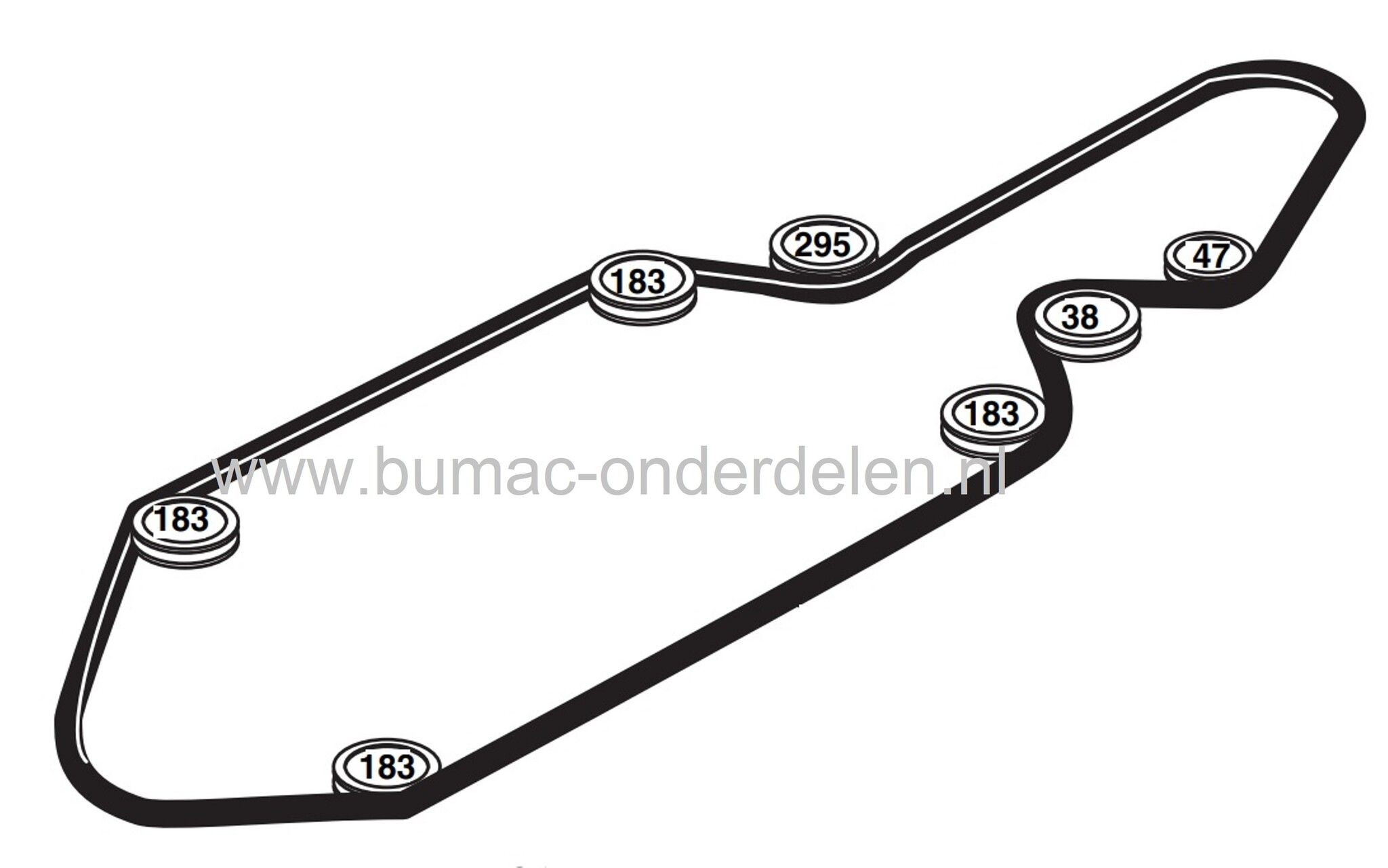 V snaar Rijaandrijving  voor Husqvarna, Jonsered, Partner, Mc Culloch Zitmaaiers Aandrijfriem voor o.a. CT130,  CT131, CT135, CT141, CT150, CT151, CT160, ICT13, ICT14, ICT15, LT2113CM, LT2114CM, LT2115CM, LT2216CM, Mc Culloch M12592RB, M12597RB, M12T92RB,