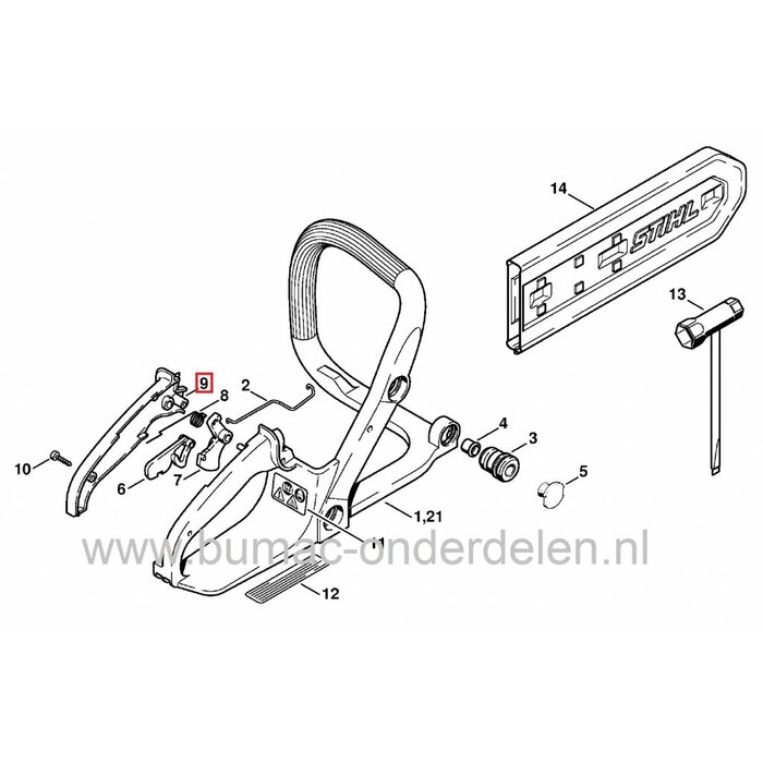 Handgreep STIHL 017 - 018 - MS170 - MS180 Kettingzaag - Motorzaag, Stihl Hendel voor Gasbediening