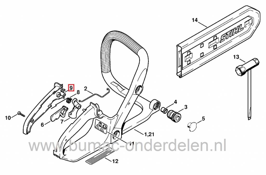 Handgreep STIHL 017 - 018 - MS170 - MS180 Kettingzaag - Motorzaag, Stihl Hendel voor Gasbediening