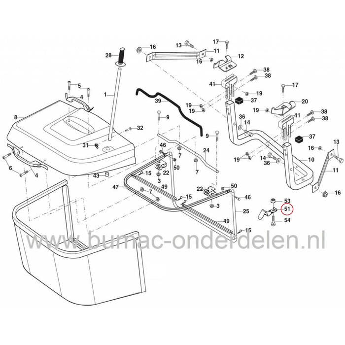Vangbak houder - haak voor Husqvarna, Jonsered, McCulloch, Partner, Wizard, Lazer, Bestgreen, AYP, Zitmaaiers, Vangbakhouder klemt in de onderste stang van de vangbak om ongewenst openen te voorkomen, onderdeel
