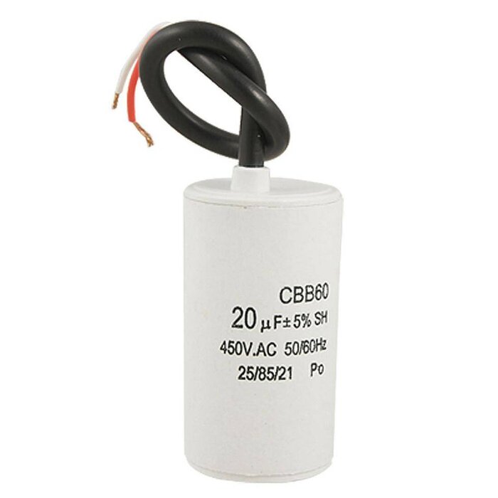 Condensator 20µF Elektro Motor, Elektrische Grasmaaier, Grasmachine, Hakselaar, Hogedrukreiniger Gazonmaaier van Bosch, Black en Decker, Wolf, Greenway, MTD, Husqvarna, Flymo, Gardena, Brill, Jonsered, Viking, Sabo, Partner, Mcculloch 20 µF