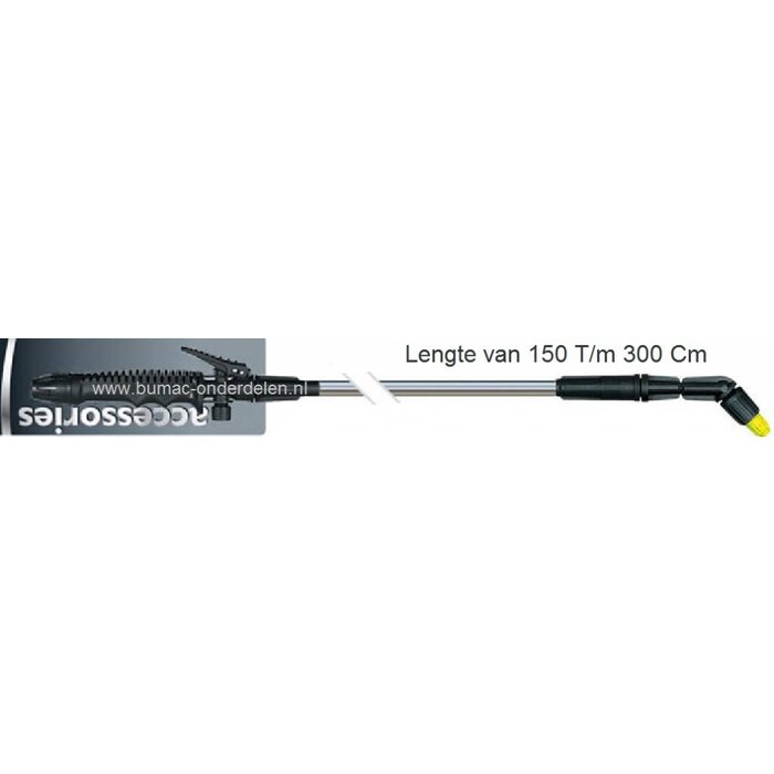 Extra Verlengde Telescopische Lans met Handvat voor Drukspuit - Gifspuit, Lengte 150 T/m 300 Cm, Verlengde Steel tot 3 Mtr voor Gifspuit, Onkruidspuit, Ruggedragen Spuit