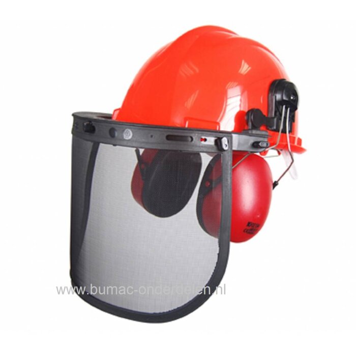 Bosbouwhelm bestaande uit Helm, Gehoorbeschermer en Vizier, Biedt bescherming aan Hoofd, Gezicht en Oren, Ideaal bij het Zagen en Snoeien van Bomen