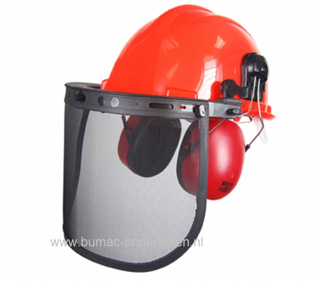 Bosbouwhelm bestaande uit Helm, Gehoorbeschermer en Vizier, Biedt bescherming aan Hoofd, Gezicht en Oren, Ideaal bij het Zagen en Snoeien van Bomen