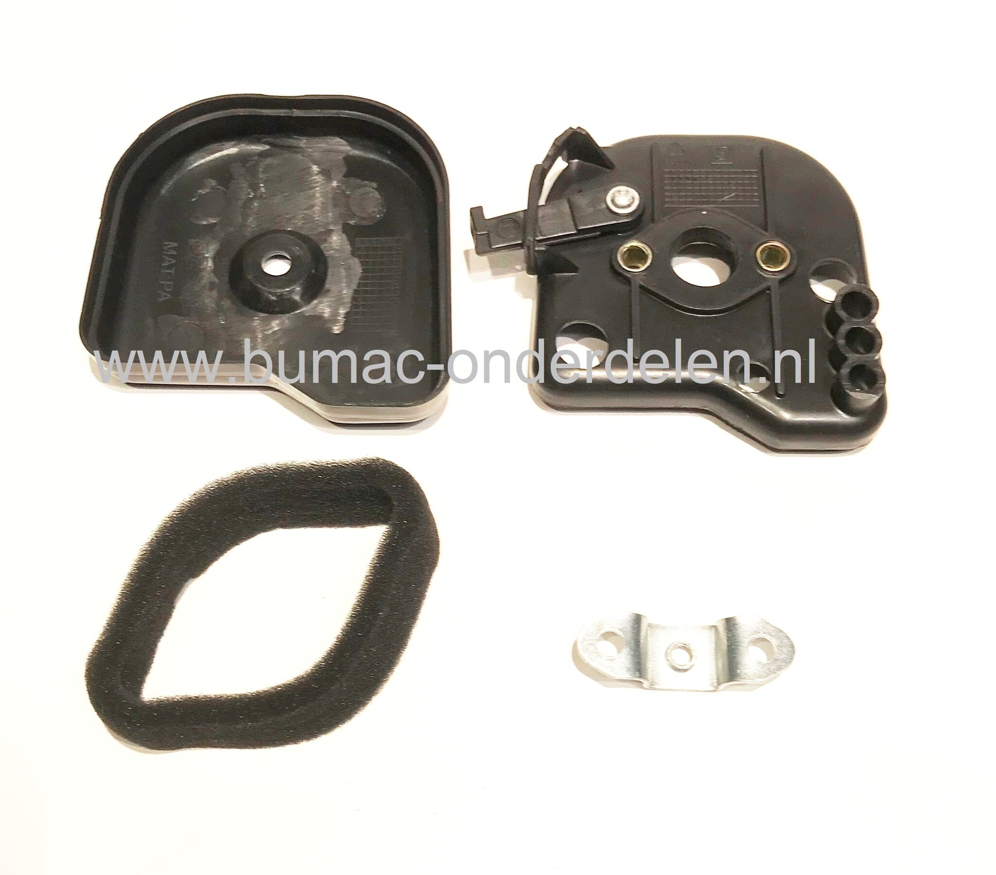 Luchtfilterhuis compleet voor Mitsubishi bosmaaier, luchtfilterbehuizing met luchtfilterdeksel, luchtfilter en metalen bevestigings houder onder andere voor Mitsubishi TL20, TL201, TL26, TL33, TU26 bermmaaiers TL 20, TL 201, TL 26, TL 33, TU 26, onderdeel