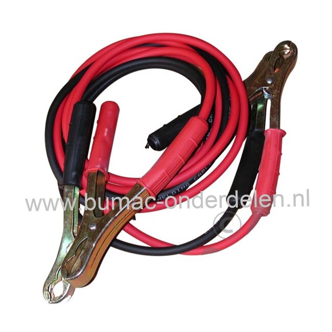 Startkabels Kabeldikte 16 mm² voor Accu's van 12 en 24 Volt, Stroombereik Max 120 Ampere, lengte start kabel 2,5 meter, Startkabels zijn een hulpmiddel voor het starten van een auto, zitmaaier of ander voertuig met dezelfde Voltage van de accu - batterij