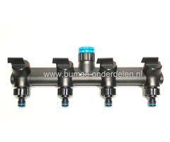 4 weg kraanaansluiting voor meer gebruikersgemak, kraan aansluiting voor 1/2 - 3/4 of 1 Inch schroefdraad, Voor Tuinslangen met de "standaard" Gardena Klik koppeling, de waterverdeler is afzonderlijk te regelen door de draaiknoppen