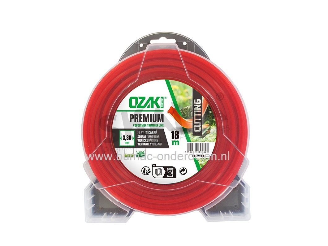 Maaidraad vierkant 3,3 mm 18 Mtr voor Bosmaaier van Stihl, Husqvarna, Dolmar, Jonsered, Makita, Hitachi, Alko, Gardena, Brill, Stiga, Castelgarden, Strimmers voor draadkop, onkruidborstel, onderdeel