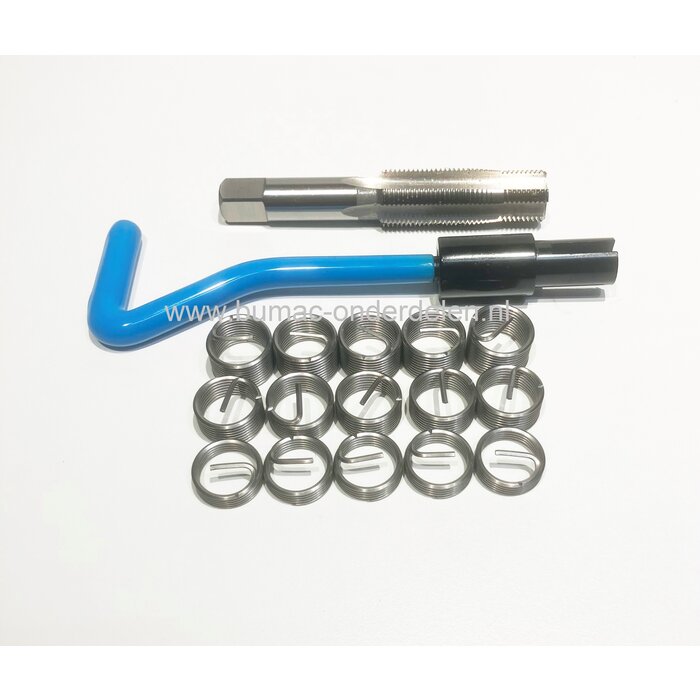 Schroefdraad reparatie set M14x1,25 mm, Incl 5x helicoil lengte 8,4 - 12,4 - 16,4 mm* boor 14,4 mm, draadsnijtap, indraaispindel, schroefdraadreparatieset voor vervangen beschadigt schroefdraad aanhanger, zitmaaier, quad, motor, kettingzaag, auto, bougie,