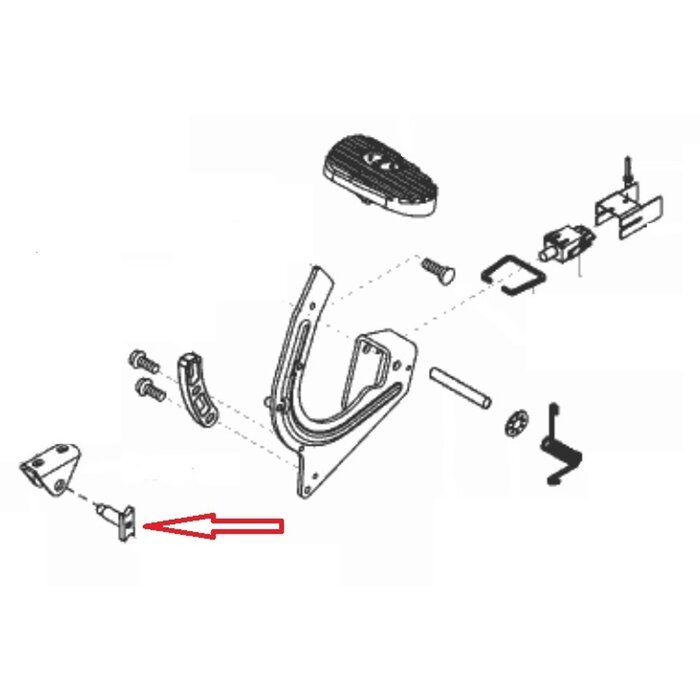 As voor Alko, Brill, Solo, HVC vergrendeling - fixering van koppelingspedaal, rempedaal bij Alko, Brill, Solo, HVC Zitmaaiers T13-85Lux, vergrendelingsas voor ontspannen rij aandrijving v snaar en remblokken achterwiel laat blokkeren T1385LU, onderdeel
