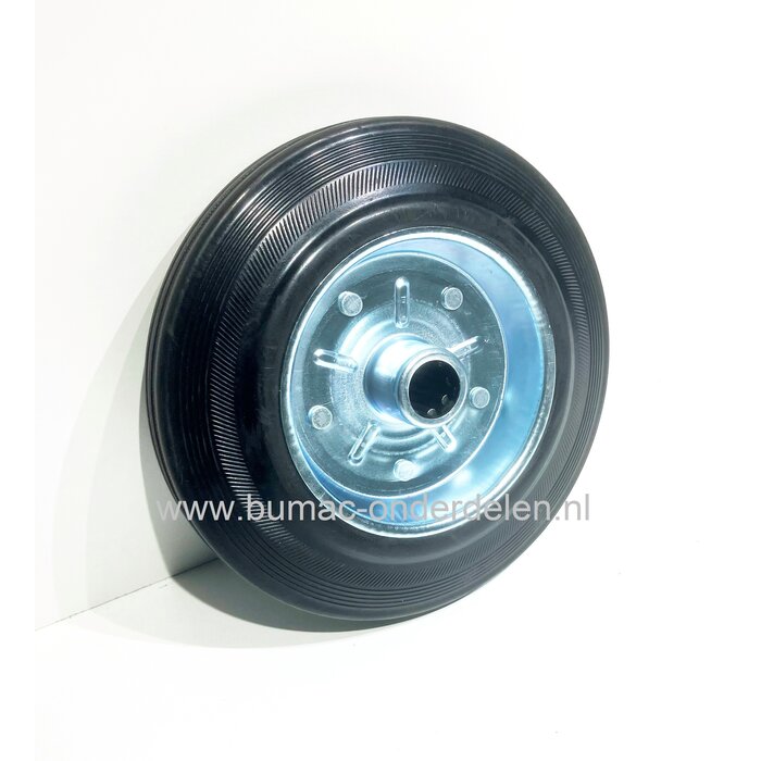 Rubber wiel Ø 200 mm met stalen velg en rollager voor steekwagen, poort, kar, hekwerk, generator, trilplaat, ontmosser, beluchter, lasapparaat, slijpmachine, Max capaciteit van los wiel 200 Kg, onderdeel