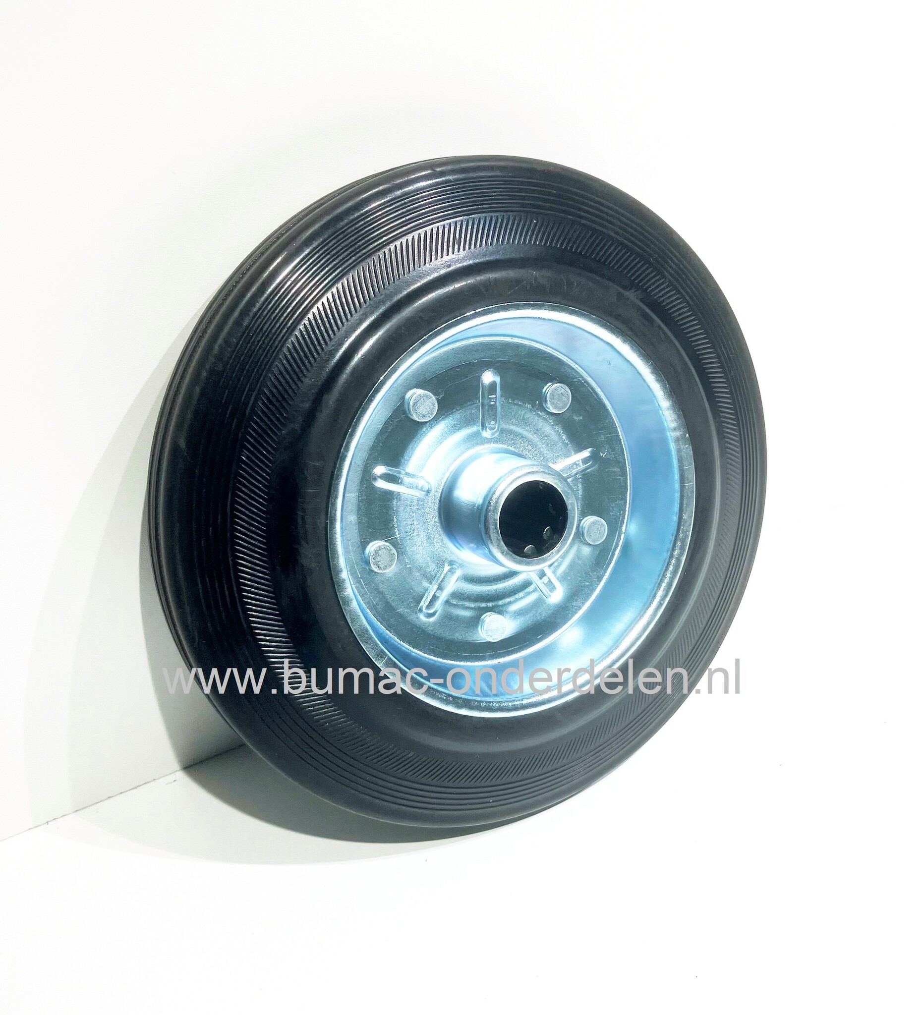 Rubber wiel Ø 160 mm met stalen velg en rollager voor steekwagen, poort, kar, hekwerk, generator, trilplaat, ontmosser, beluchter, lasapparaat, slijpmachine, Max capaciteit van los wiel 140 Kg, onderdeel