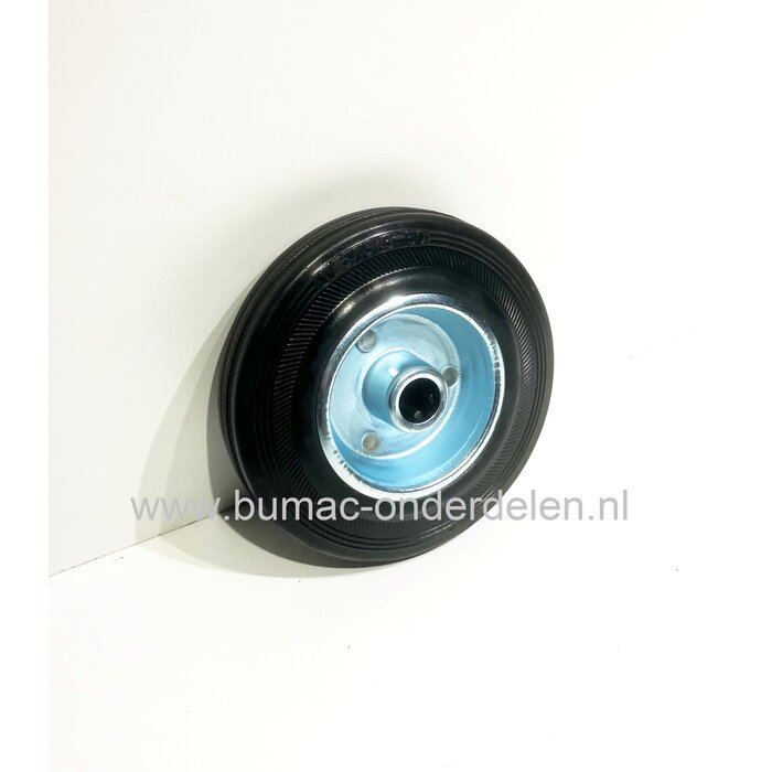 Rubber wiel Ø 125 mm met stalen velg en rollager voor steekwagen, poort, kar, hekwerk, generator, trilplaat, ontmosser, beluchter, lasapparaat, slijpmachine, Max capaciteit van los wiel 100 Kg, onderdeel