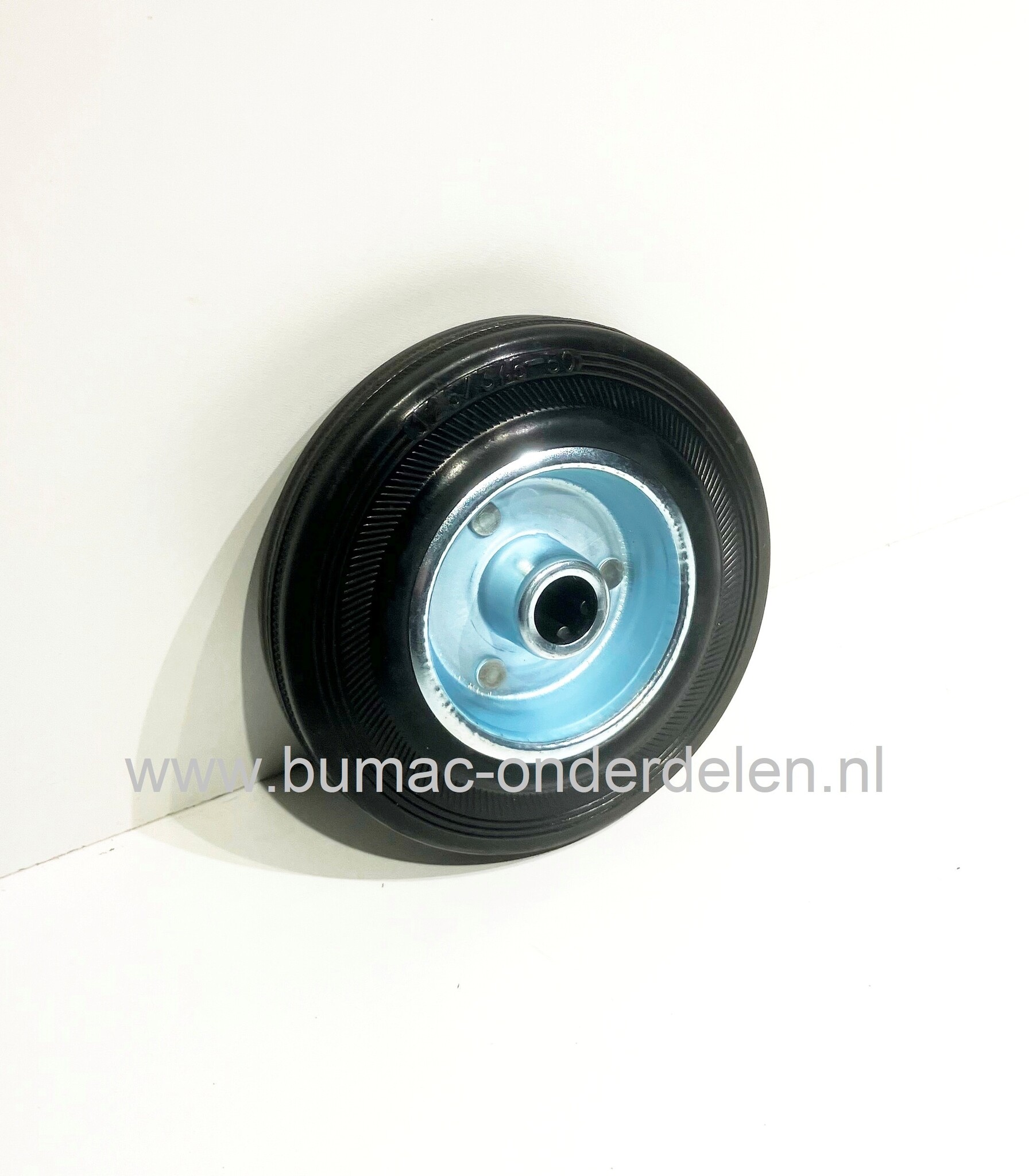 Rubber wiel Ø 125 mm met stalen velg en rollager voor steekwagen, poort, kar, hekwerk, generator, trilplaat, ontmosser, beluchter, lasapparaat, slijpmachine, Max capaciteit van los wiel 100 Kg, onderdeel
