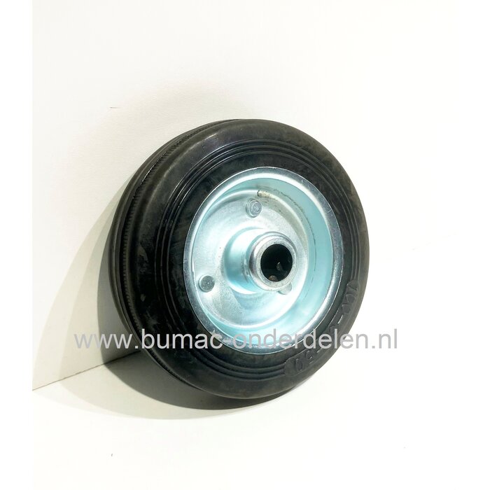 Rubber wiel Ø 100 mm met stalen velg en rollager voor steekwagen, poort, kar, hekwerk, generator, trilplaat, ontmosser, beluchter, lasapparaat, slijpmachine, Max capaciteit van los wiel 70 Kg, onderdeel