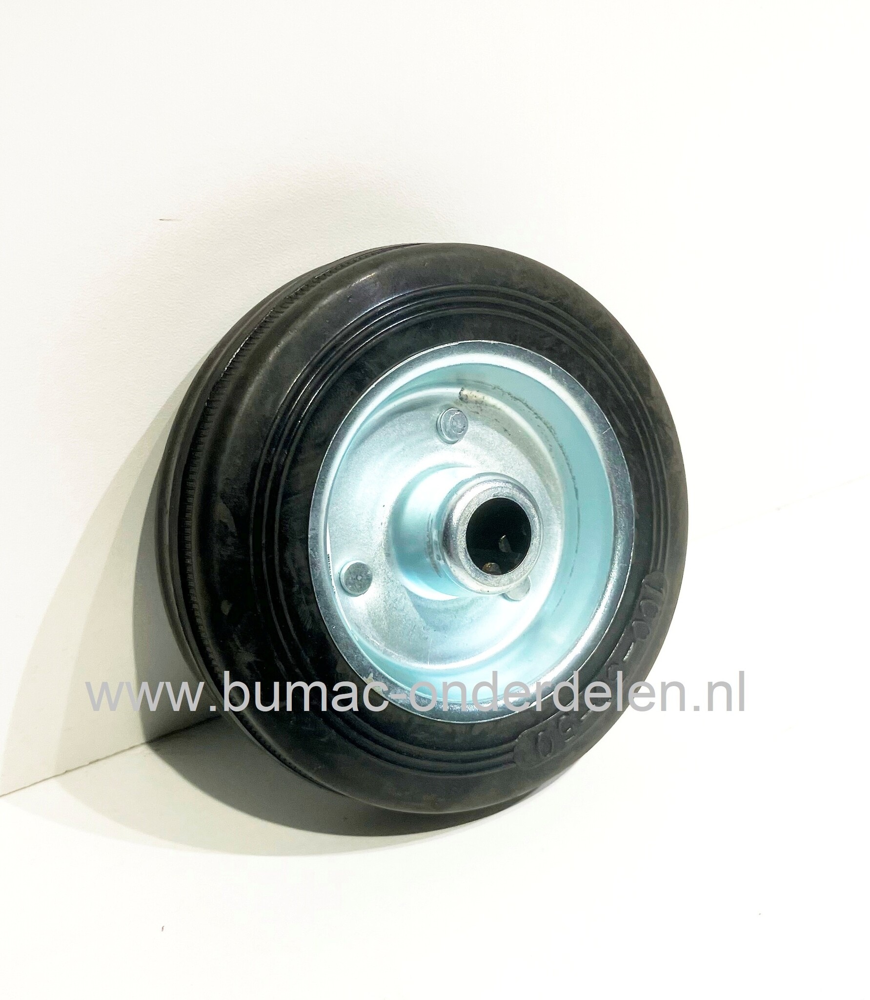 Rubber wiel Ø 100 mm met stalen velg en rollager voor steekwagen, poort, kar, hekwerk, generator, trilplaat, ontmosser, beluchter, lasapparaat, slijpmachine, Max capaciteit van los wiel 70 Kg, onderdeel