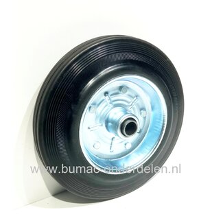 Rubber wiel Ø 200 mm met stalen velg en rollager voor steekwagen, poort, kar, hekwerk, generator, trilplaat, ontmosser, beluchter, lasapparaat, slijpmachine, Max capaciteit van los wiel 200 Kg, onderdeel