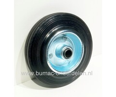 Rubber wiel Ø 125 mm met stalen velg en rollager voor steekwagen, poort, kar, hekwerk, generator, trilplaat, ontmosser, beluchter, lasapparaat, slijpmachine, Max capaciteit van los wiel 100 Kg, onderdeel