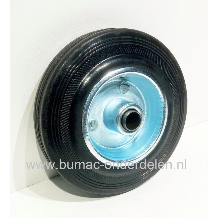 Rubber wiel Ø 125 mm met stalen velg en rollager voor steekwagen, poort, kar, hekwerk, generator, trilplaat, ontmosser, beluchter, lasapparaat, slijpmachine, Max capaciteit van los wiel 100 Kg, onderdeel