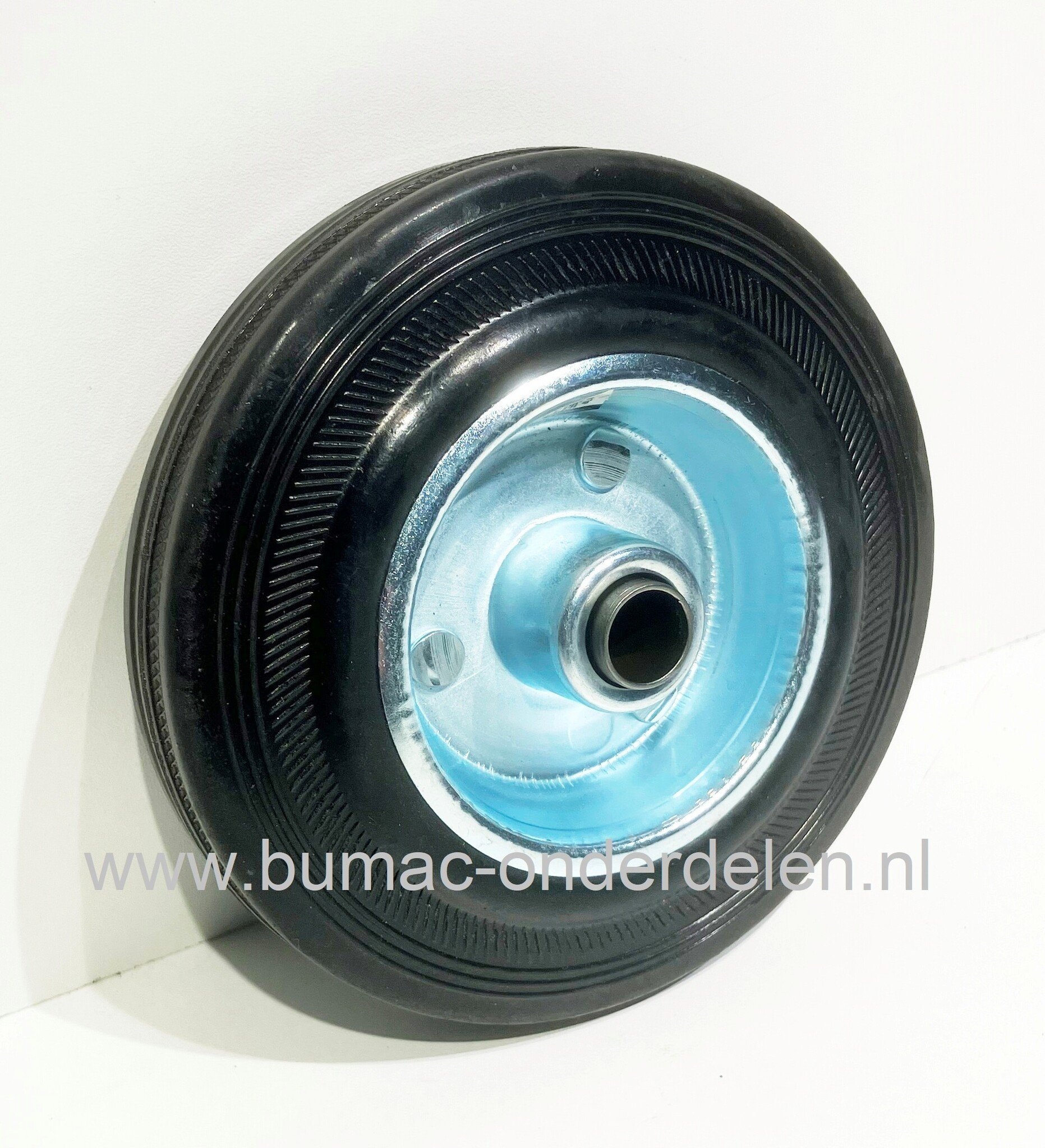 Rubber wiel Ø 125 mm met stalen velg en rollager voor steekwagen, poort, kar, hekwerk, generator, trilplaat, ontmosser, beluchter, lasapparaat, slijpmachine, Max capaciteit van los wiel 100 Kg, onderdeel