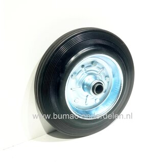 Rubber wiel Ø 160 mm met stalen velg en rollager voor steekwagen, poort, kar, hekwerk, generator, trilplaat, ontmosser, beluchter, lasapparaat, slijpmachine, Max capaciteit van los wiel 140 Kg, onderdeel