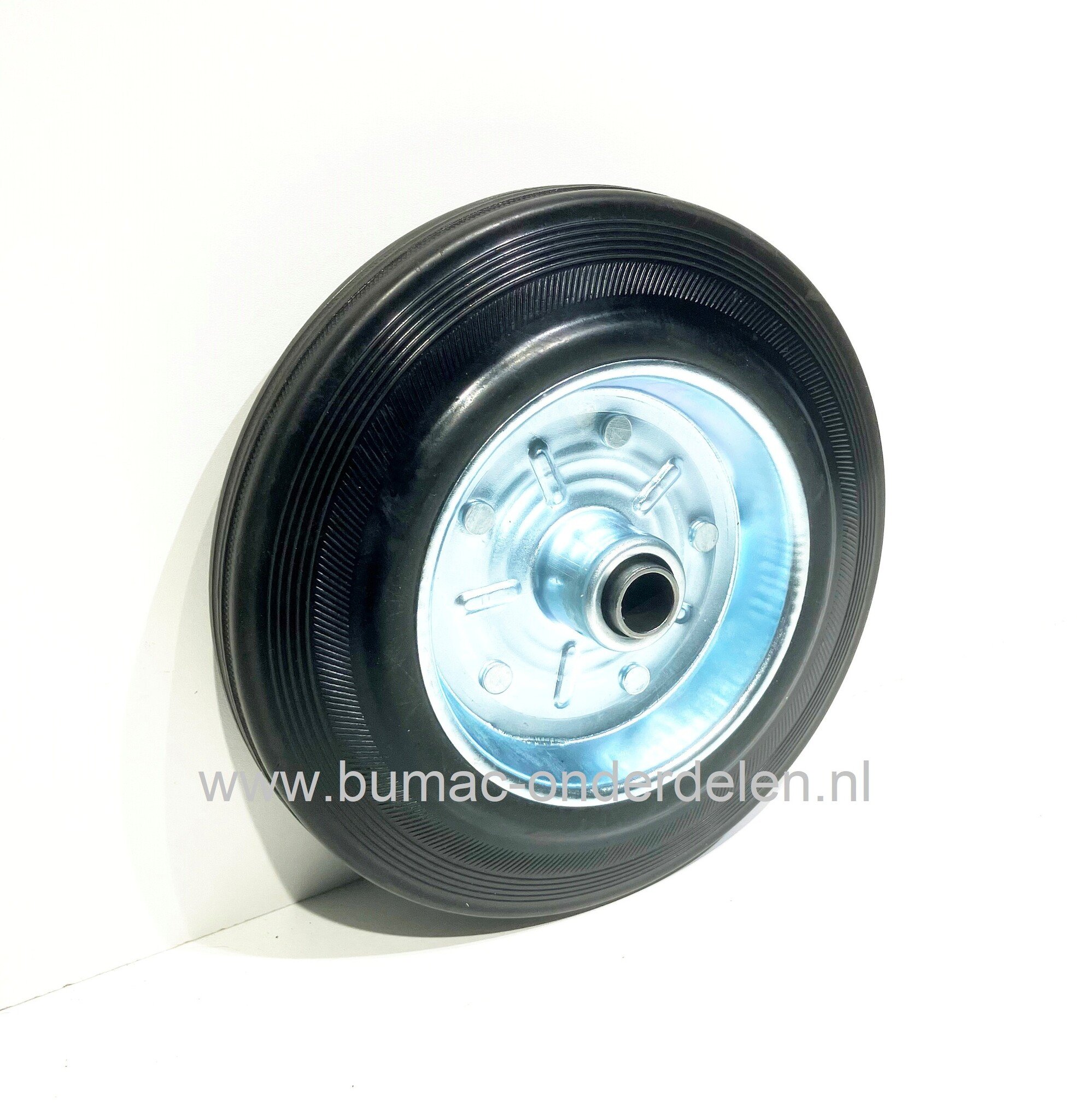 Rubber wiel Ø 160 mm met stalen velg en rollager voor steekwagen, poort, kar, hekwerk, generator, trilplaat, ontmosser, beluchter, lasapparaat, slijpmachine, Max capaciteit van los wiel 140 Kg, onderdeel