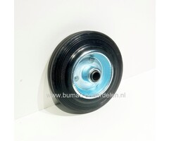 Rubber wiel Ø 100 mm met stalen velg en rollager voor steekwagen, poort, kar, hekwerk, generator, trilplaat, ontmosser, beluchter, lasapparaat, slijpmachine, Max capaciteit van los wiel 70 Kg, onderdeel
