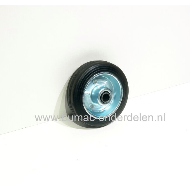 Rubber wiel Ø 75 mm met stalen velg, rollager voor steekwagen, poort, kar, hekwerk, generator, trilplaat, ontmosser, beluchter, lasapparaat, slijpmachine, Max capaciteit van los wiel 50 Kg, onderdeel