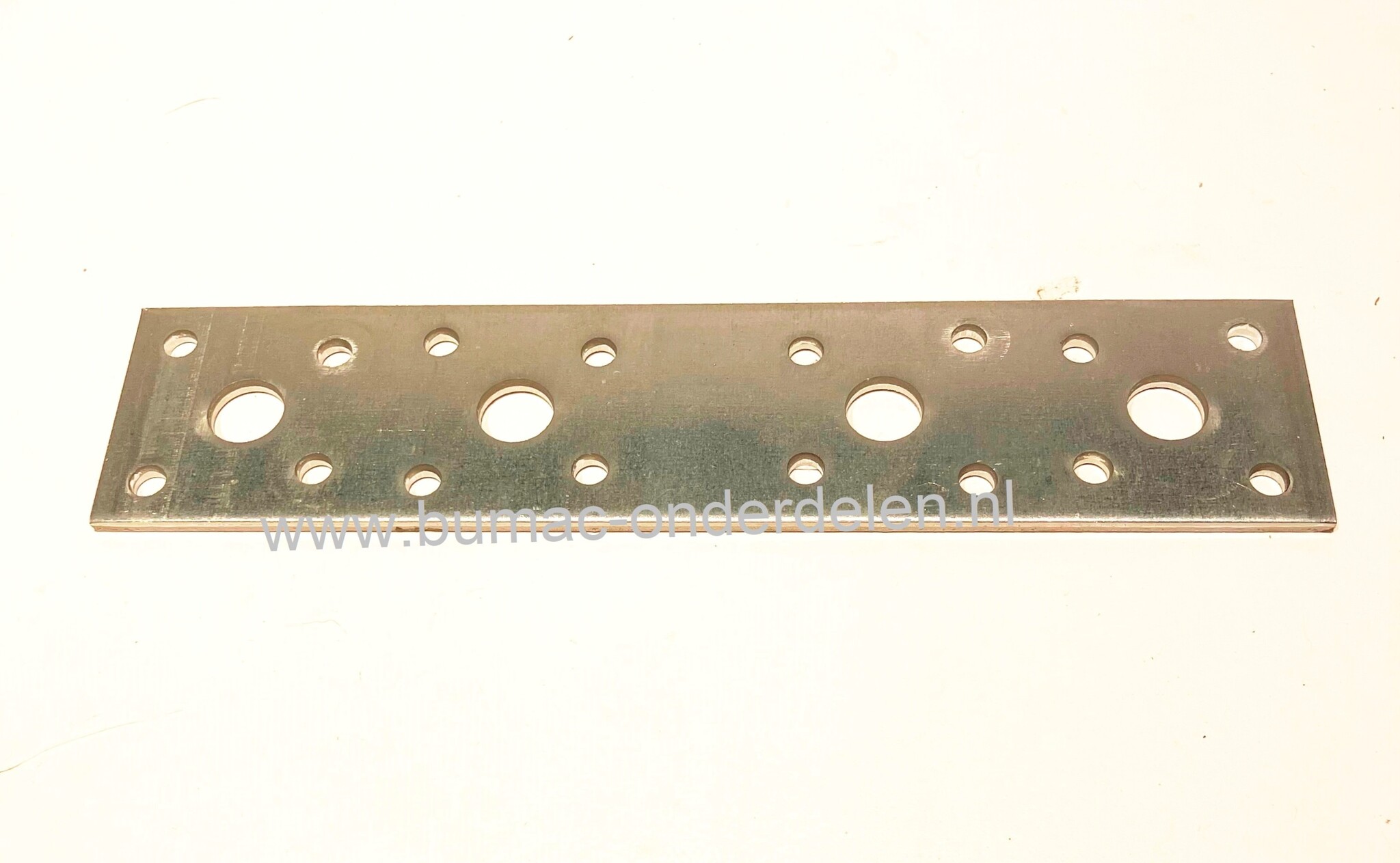 Verbindingsplaat 175x40x3 mm Verzinkt, Gevarieerd (Slob) Gatenpatroon om Houten Balken en/of Regels vlak met elkaar te verbinden, Balken, planken en latten onderdeel, verbindings plaat met gaten