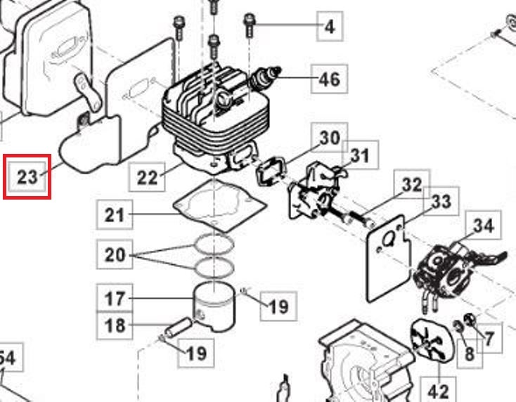 Uitlaatpakking voor Castelgarden, Stiga, Alpina, Mountfield Bosmaaiers, Trimmers, Bermmaaiers, ABR42D, ABR52D,  B42D, B52D, BC545D, BC555B, BC555R, CB142, CB153D, CB153F, EP420G, OKAY 4516MS,  SBC242D, SBC252D,  TB442D, XB242D, dichting, onderdeel